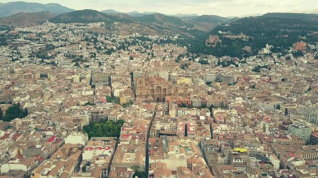Aerial view of Catedral de Granada or Cathedral within cityscape, Spain