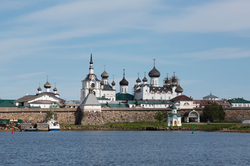 Fototapeta na wymiar Solovetsky monastery in the summer on a sunny day, Russia