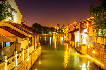 Nightscape of ancient town in Suzhou..