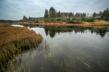 Late autumn. The River Vaymuga. Russian village.