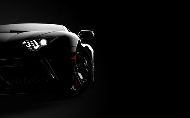 Front view of a generic and brandless modern sport car on a dark background