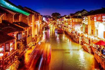 Nightscape of ancient town in Suzhou..