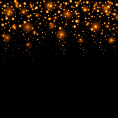 Fototapeta na wymiar Abstract pattern of falling golden stars on black. Elegant pattern for banner, greeting card, Christmas and New Year card, invitation, postcard, paper packaging.Isolated on black background.