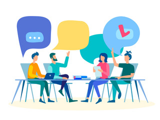 Discussion at the table, communication in the office, teamwork, brainstorming.