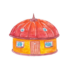 Watercolor cute cartoon house