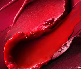 Close up of smeared red lipstick