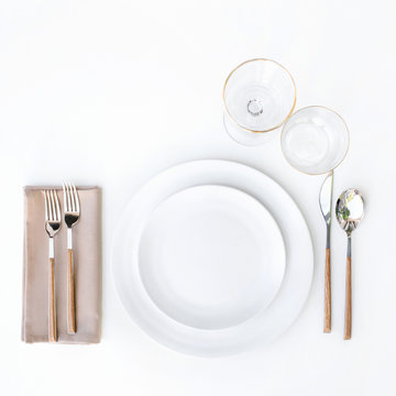 Top view of sophisticated table setting