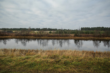 Late autumn. The River Vaymuga. Russian village.