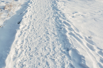 Fototapeta na wymiar Uncleaned snowy sidewalks
