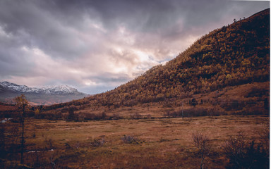 beautiful view of Norwegian mountain valley in autumn