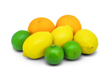 Orange Lime Lemon , Citrus Fruits isolated on white background