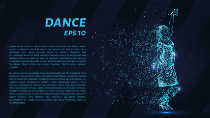 Dance of the particles. The dancer consists of circles and points. Vector illustration.