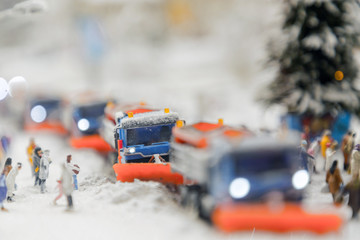layout of snowplows in soft focus close-up