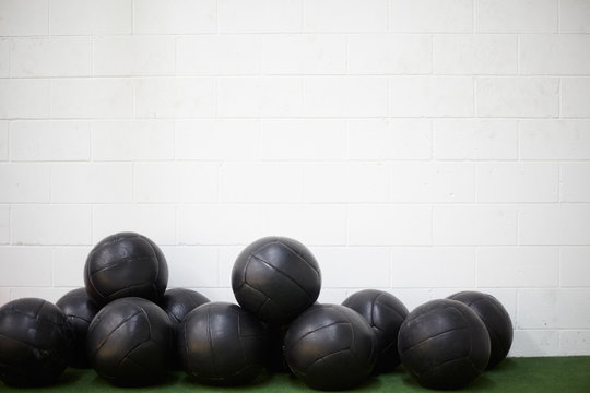 Group of wall balls for exercises in a fitness club or gym