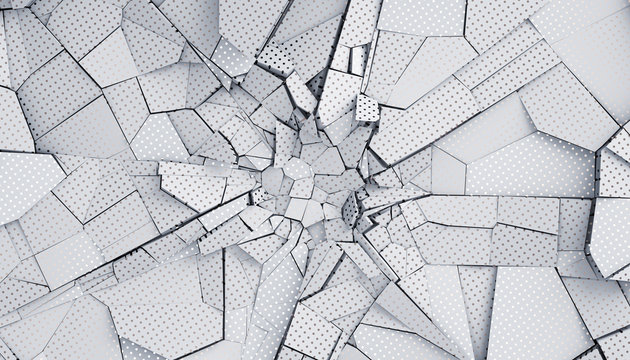 Abstract 3d rendering of cracked surface. Modern background design, wall destruction
