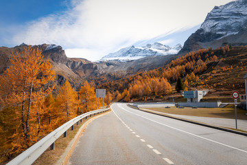 Mountain road in Simplon pass in the Valais alps in Switzerland