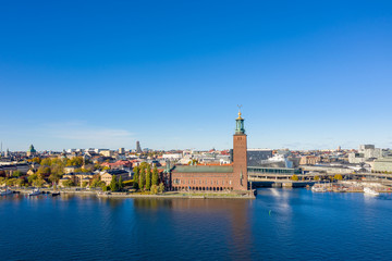 Fototapeta premium Drone photo over Stockholm City Hall