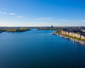 Fototapeta premium Drone photo over Stockholm water