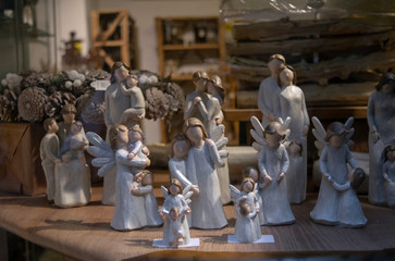 Bergamo, Lombardy,Italy, window of craft shop with wooden christmas figures
