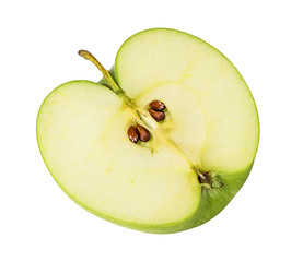 Fresh half green apple isolated on white background with clipping path
