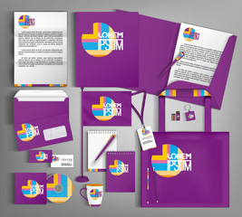 Violet trendy corporate identity template design. Modern abstract business set stationery