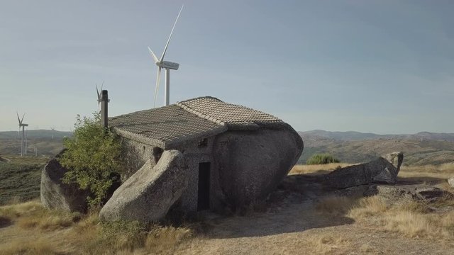 The famous Stone House in Portugal, aerial shots in 4K