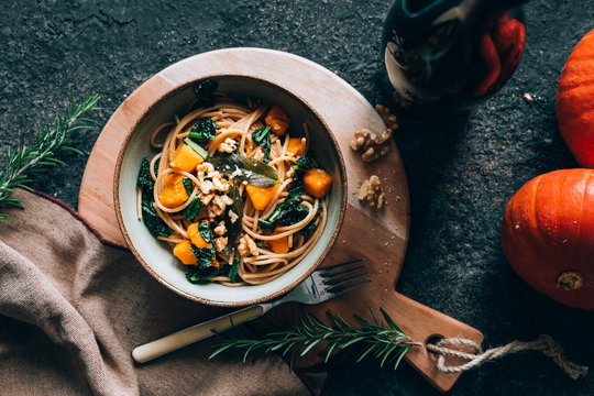 Pasta with roasted Hokkaido pumpkin