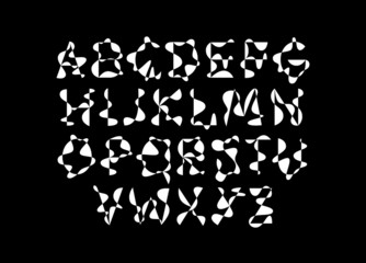 Extremely bold, crazy mad curved liquid cosmic and watercolor font, all caps uppercase letters, english alphabet, basic latin typeface with art and freestyle vibes, unique fashion and style character