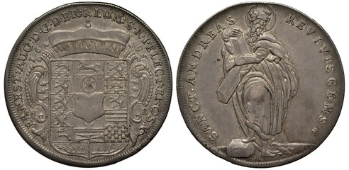 Germany German Braunschweig Lüneburg silver coin 1 one thaler 1695, crowned shield with designs, Saint Andrew with oblique cross, 