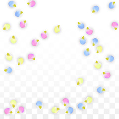 Vector Realistic Colorful Petals Falling on Transparent Background.  Spring Romantic Flowers Illustration. Flying Petals. Sakura Spa Design. Blossom Confetti. Design Elements for Wedding Decoration.