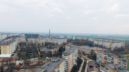 Fototapeta na wymiar Aerial view of city, park, road from a bird's eye view. Ukraine Ternopil