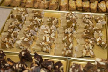 Slices of Cake stuffed with Almonds on a Tray