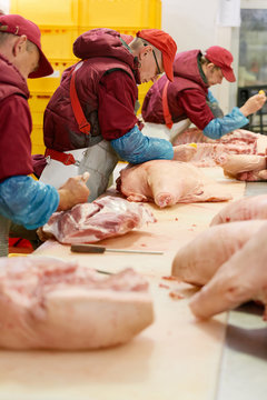 Meat processing at factory
