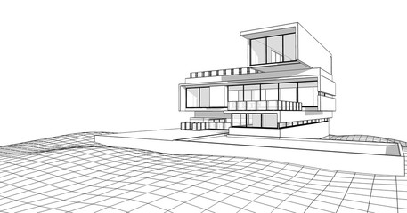 frame render presentation of architecture house construction 