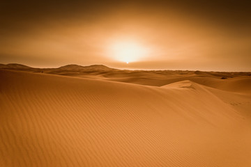 Fototapeta na wymiar Majestic beautiful scene of Merzouga dunes of Sahara desert Morocco