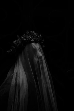 black and white portrait of a gothic woman