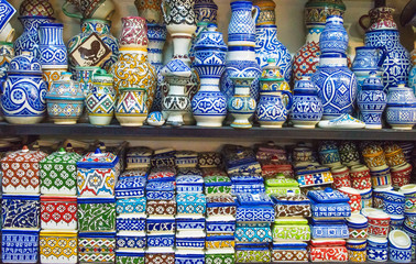 Traditional ceramic pottery Morocco bazaar