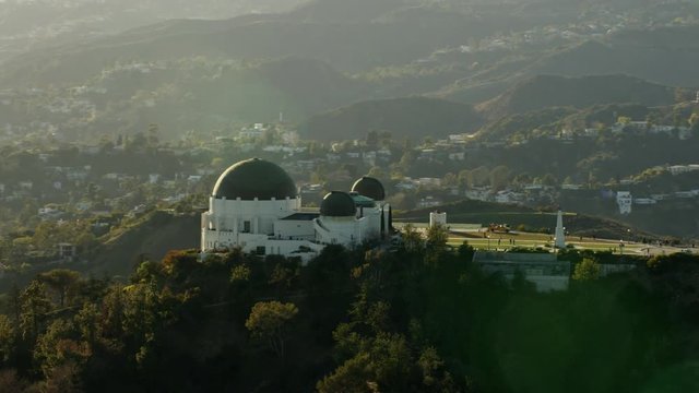 Sunset aerial view over the Griffith Observatory Los Angeles California
