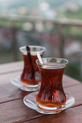 Pair of traditional turkish tea glass cups outdoor