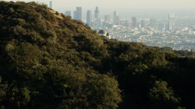 Aerial view of Griffith Observatory overlooking Los Angeles USA