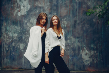 Fashion girls in a city