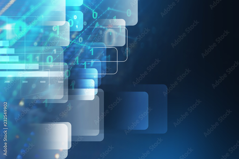 Poster blue immersive interface with binary numbers