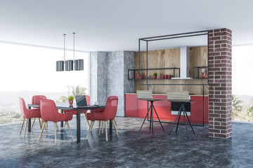 Red chairs dining room corner