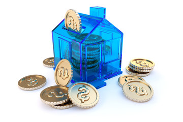 house piggy bank for investment blue