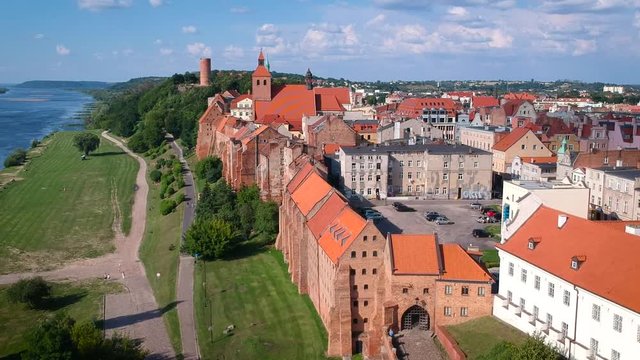 Aerial view of Grudziadz at Wisla river in Poland