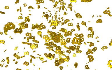 Digital currency symbol Bitcoin on a white background. Fall of bitcoin. Cryptocurrency graph on virtual screen. Business, Finance and technology concept. 3D illustration