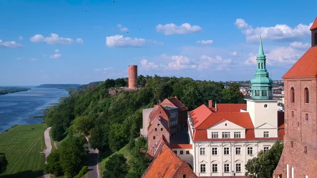 Aerial view of Grudziadz at Wisla river in Poland