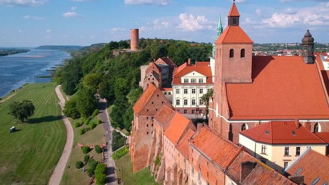 Aerial view of Grudziadz at Wisla river in Poland