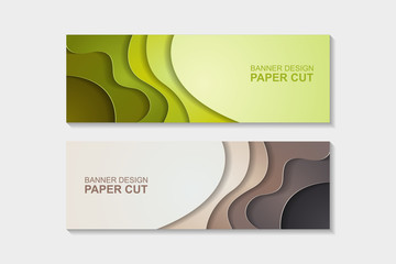 Set of horizontal banners in paper cut style. Banner design with abstract background. Paper cut vector illustration for banner, presentation, and invitation.
