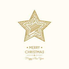 Christmas greetings with hand drawn star. Vector.
